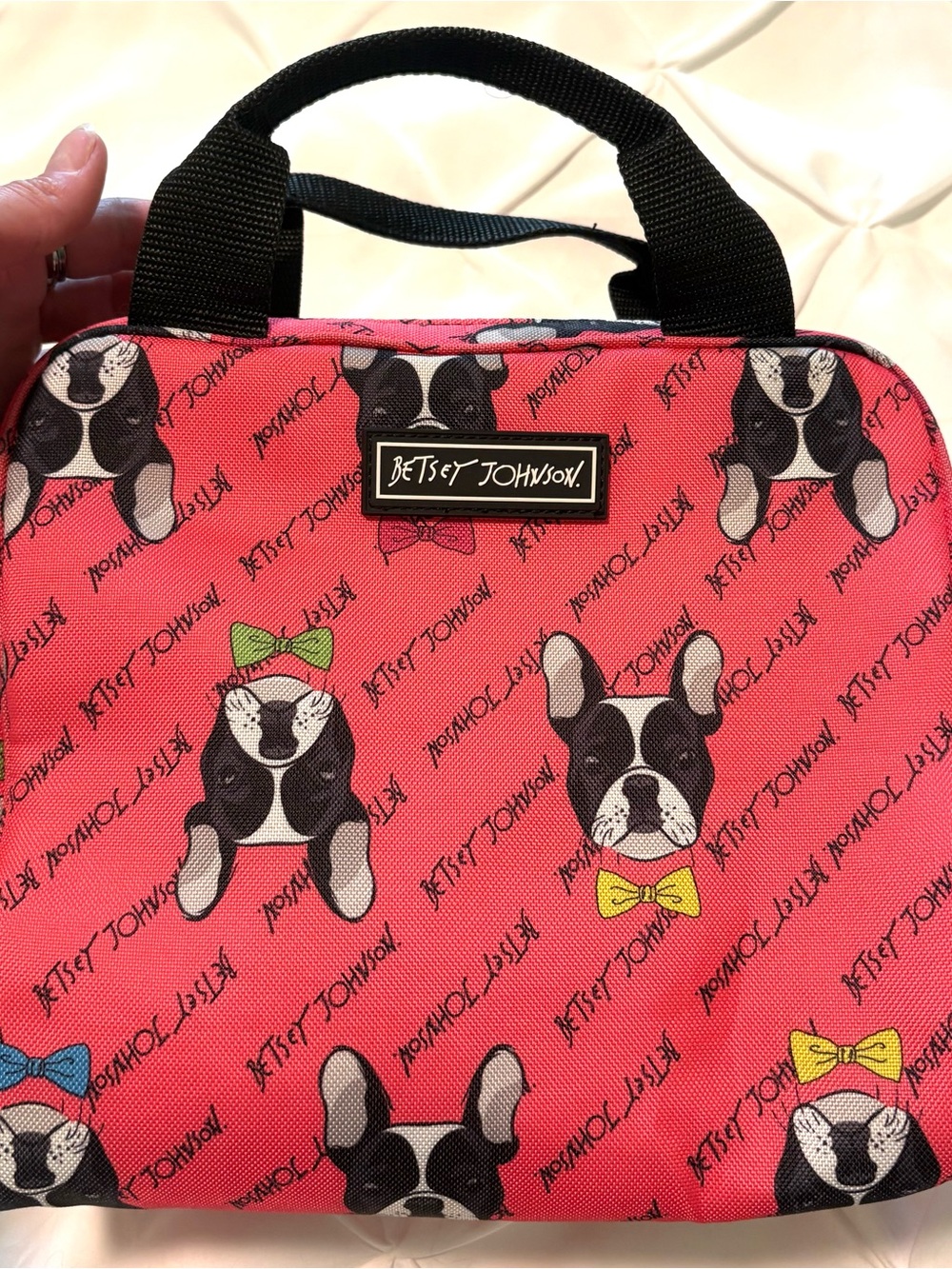 Betsey Johnson Pink Lunch Box Tote French Bulldog/Boston Terrier Pattern
